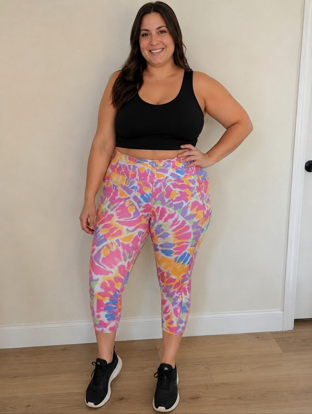 #1156 Ideology Plus Size Tie Dye Capri Leggings High Rise Side Pockets